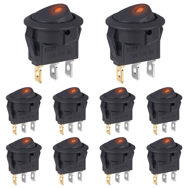 VEXUNGA Round Lighted Rocker Switch 12V 20A DC Yellow Led Light Circle Rocker Switches On Off 3 Pin Small Round Square Toggle Switch for Car Boat (Pack of 10pcs) - Image 1